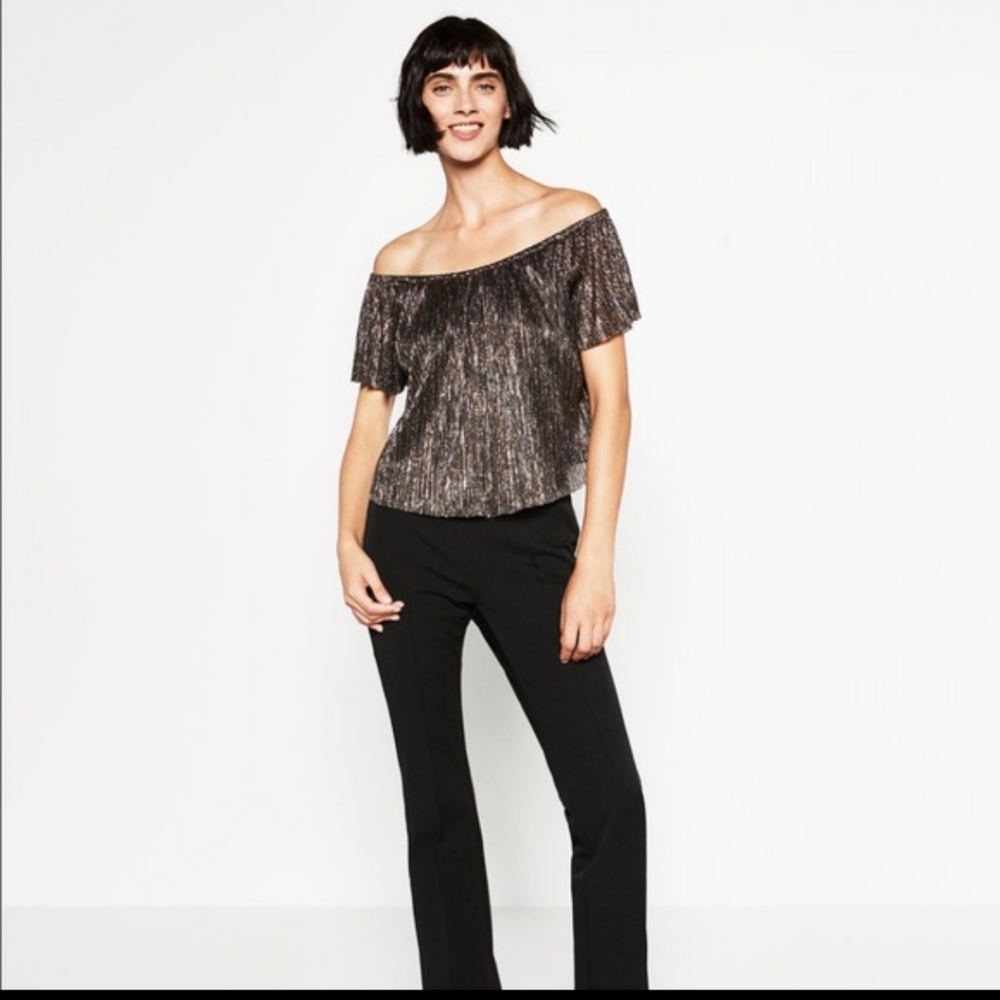 5 for$25 ❤Zara metallic effect top , off shoulder